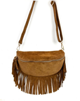 Suede Large Dark Tan Fringed Crossbody/ Waist Bag