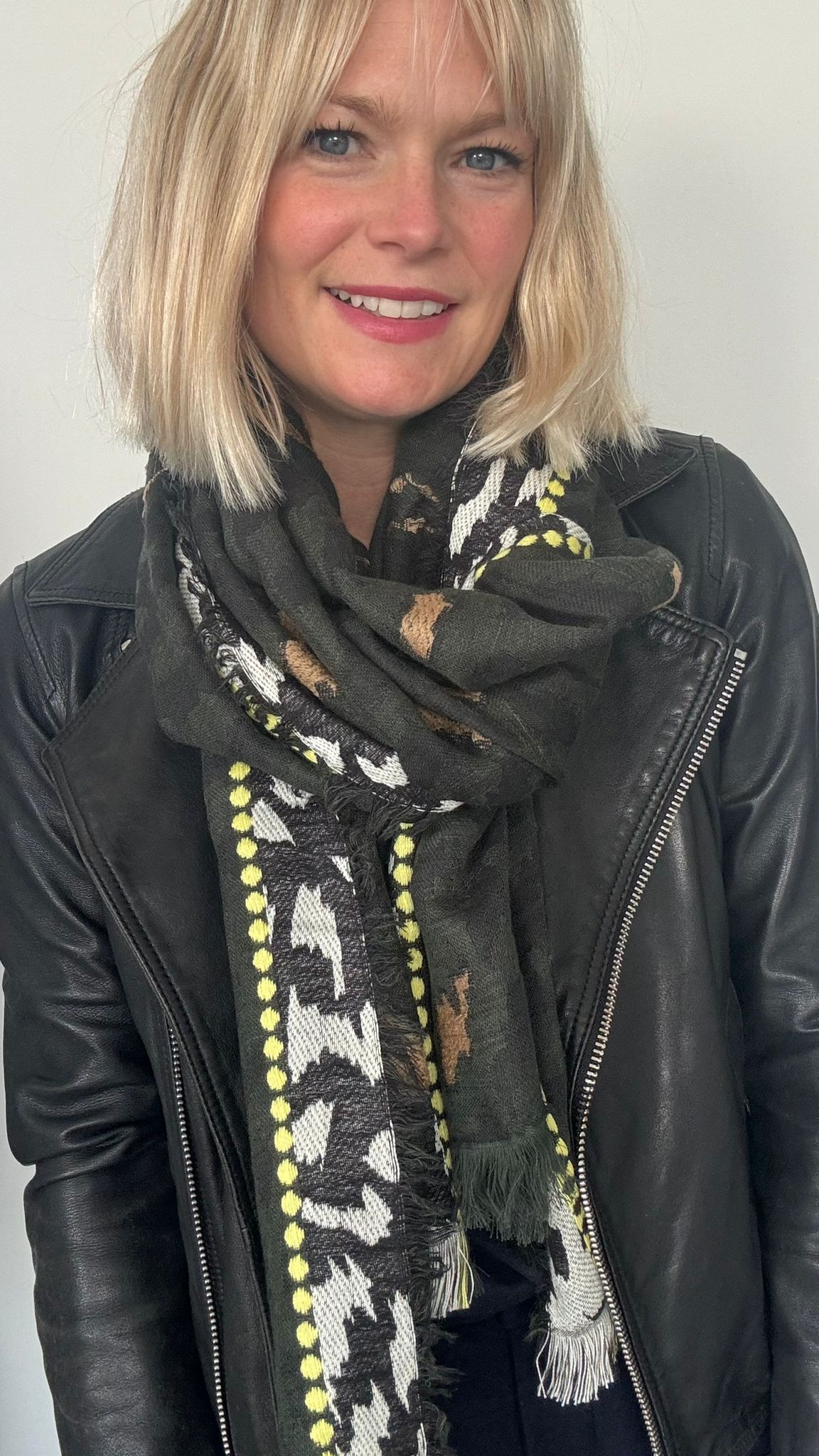 Khaki Camo Scarf with gold accents for women