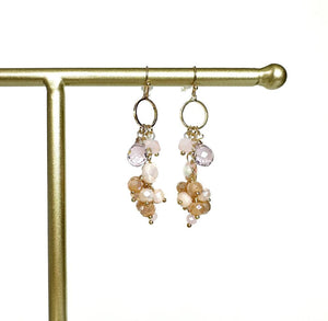 Pink Crystal Cluster Gold Drop Earrings