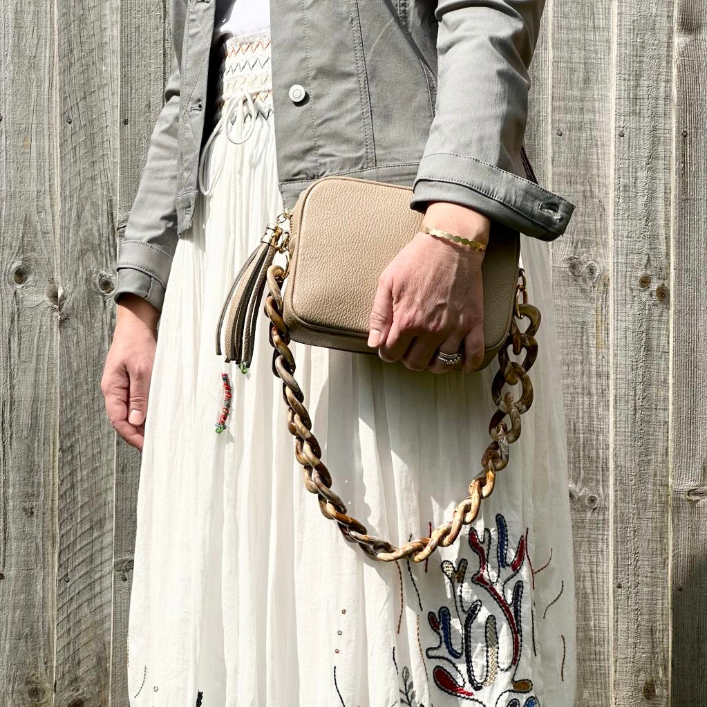 Light Taupe Crossbody Bag with Tassel – Amelia Rose Accessories