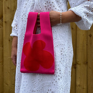 Pink & Red Knitted Flower Bag