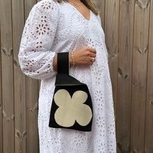 Load image into Gallery viewer, Black &amp; Cream Knitted Flower Bag
