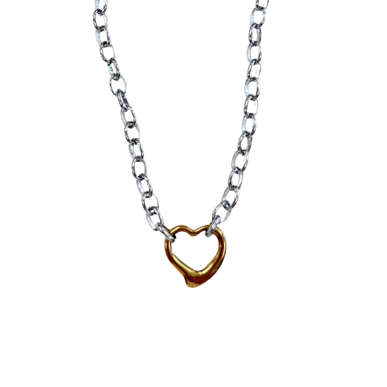 Silver &amp; Gold Heart Chainlink Necklace