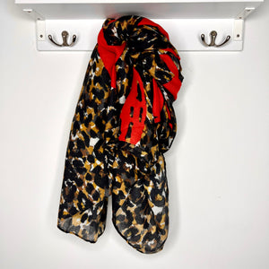 Leopard & Red Heart Print Scarf