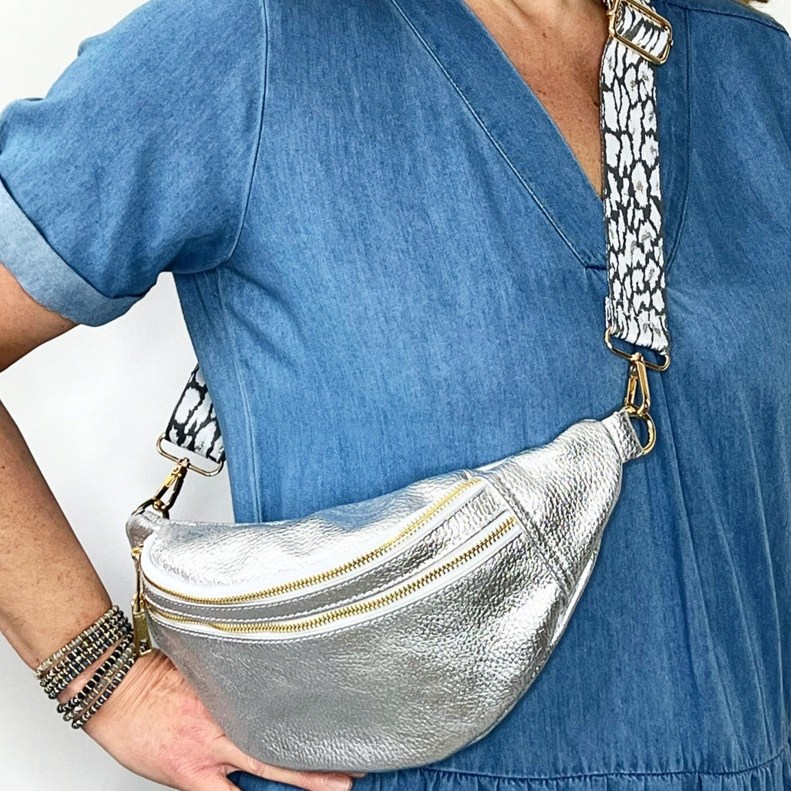 Silver Large Crossbody Bum Bag