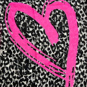 Grey Leopard & Pink Heart Print Scarf