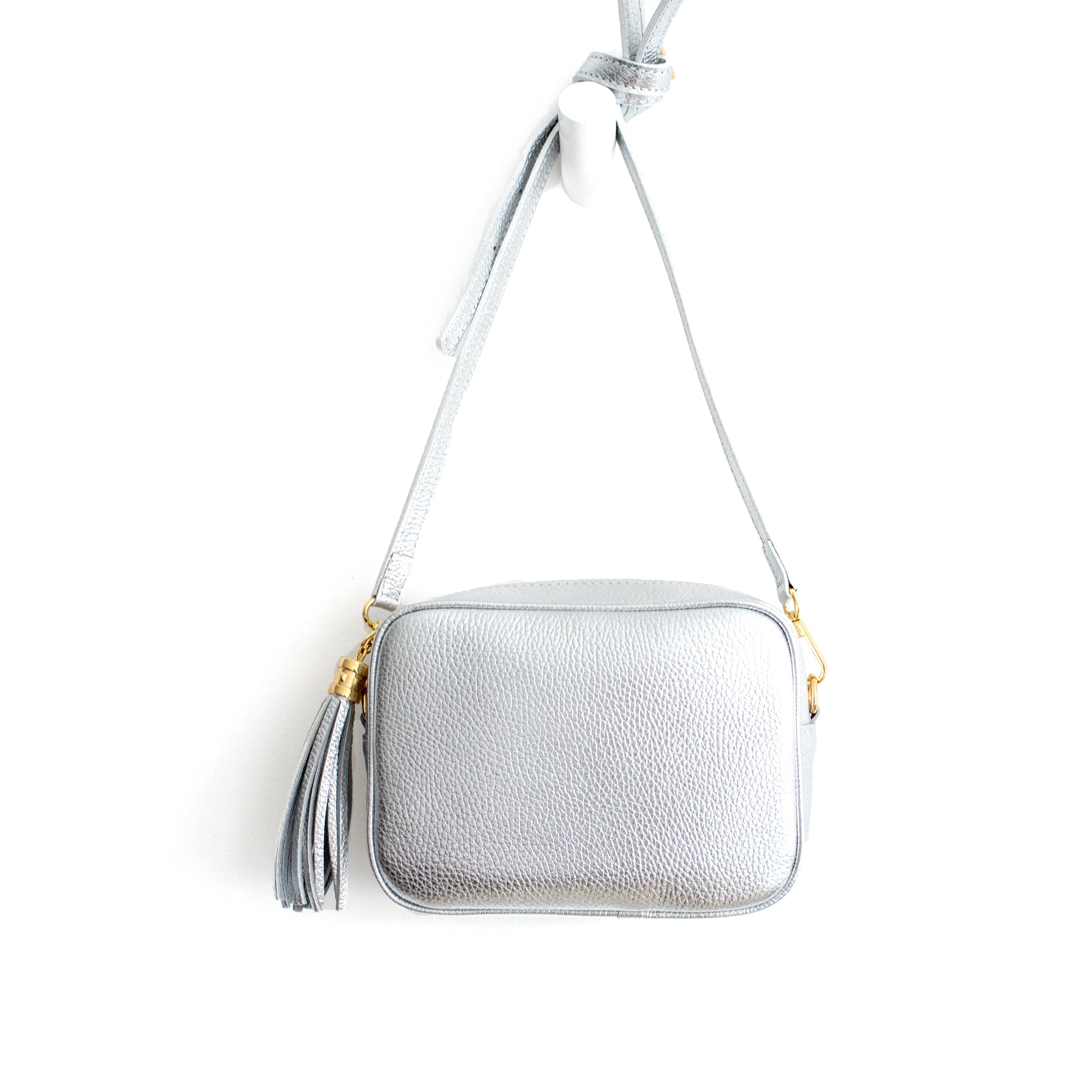 Silver Crossbody Bag with Tassel