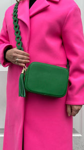 Bright Green Crossbody Bag with Tassel